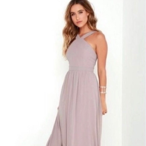Lulu’s Aiir of Romance Taupe Halter A Line Maxi Dress - Picture 5 of 13